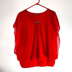 Women Red 3/4 Butterfly Sleeve Blouse size 6